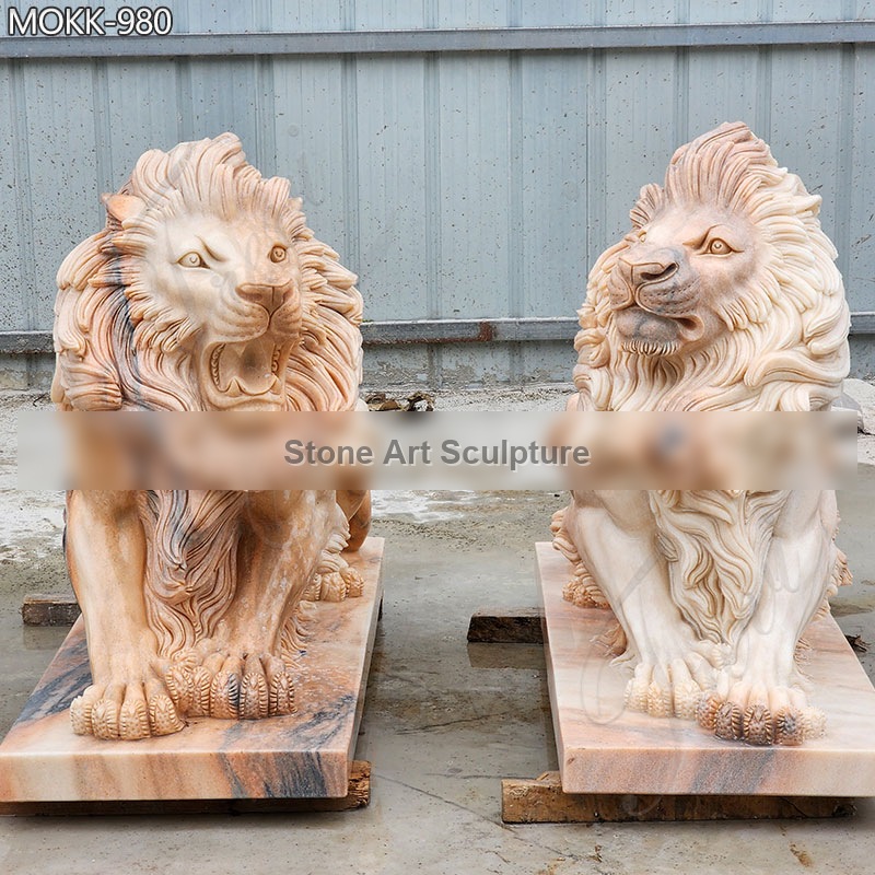 Marble Statue Meaning of Lions at Entrance Outside House for Sale MOKK-980 detail image
