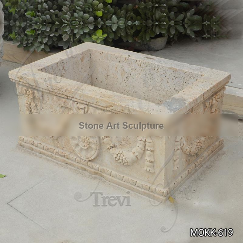 Modern Outdoor Rectangle Beige Marble Plant Pots Supplier MOKK-619