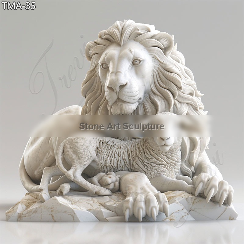 Large Marble Lion and Lamb Statues Outdoor Garden Decor TMA-35 detail image