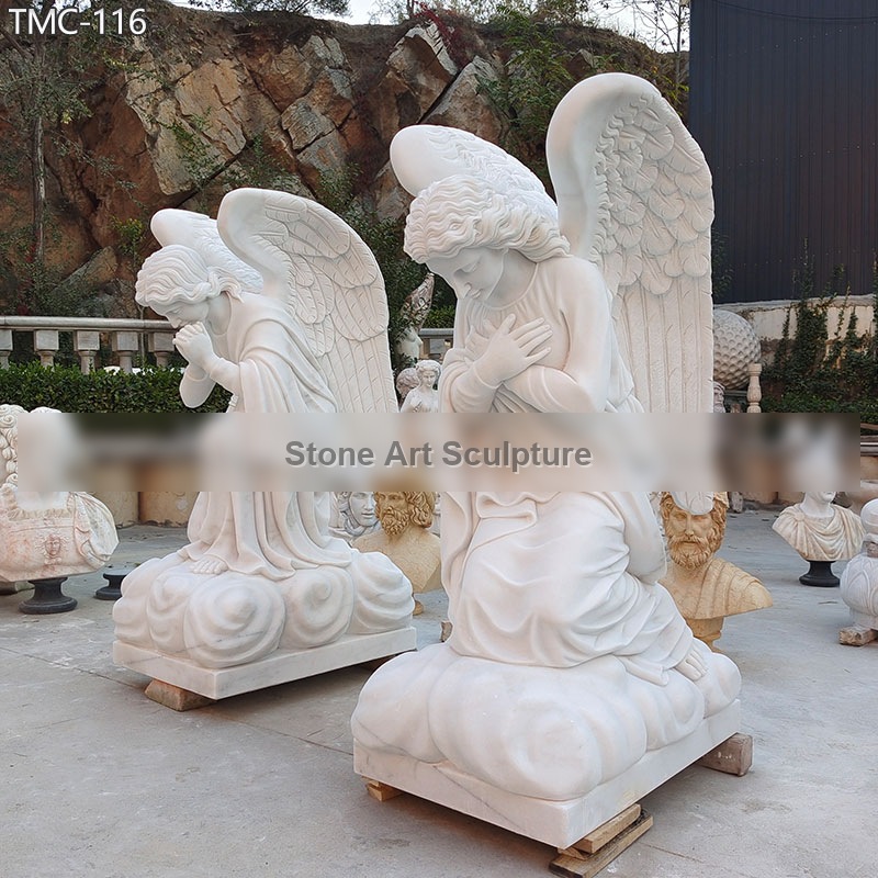 Marble Kneeling Praying Angel Statue detail image