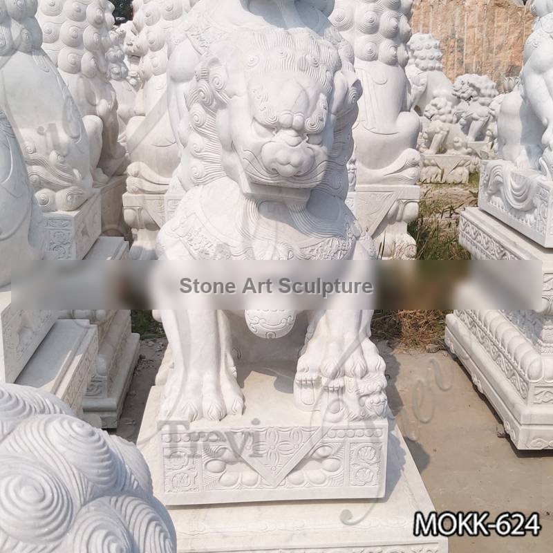 White Marble Chinese Foo Dog Statues Factory Supply MOKK-624 detail image