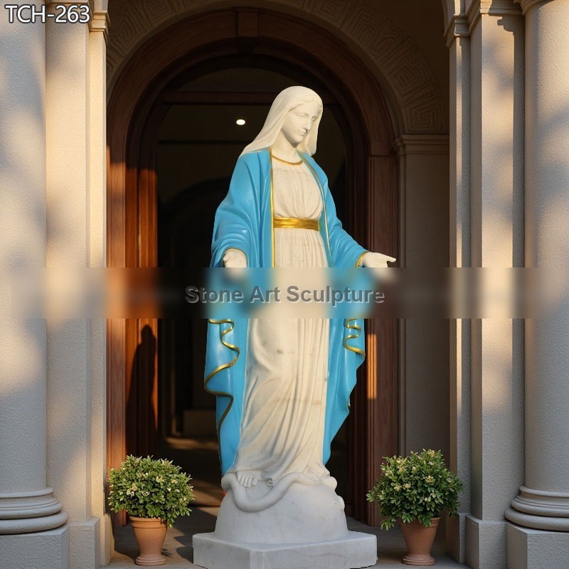 Painted Marble Our Lady of Grace Statue Outdoor detail image