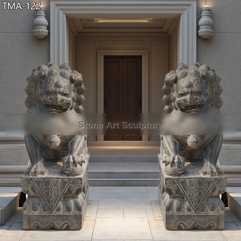 Hand-Carved Stone Temple Foo Dog Statue TMA-122