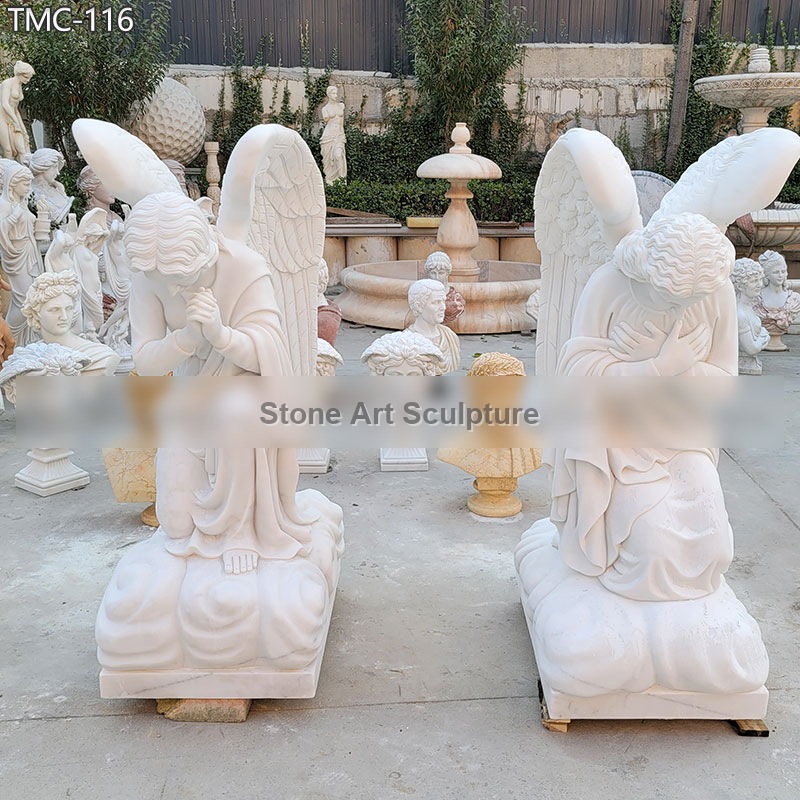 Marble Kneeling Praying Angel Statue detail image