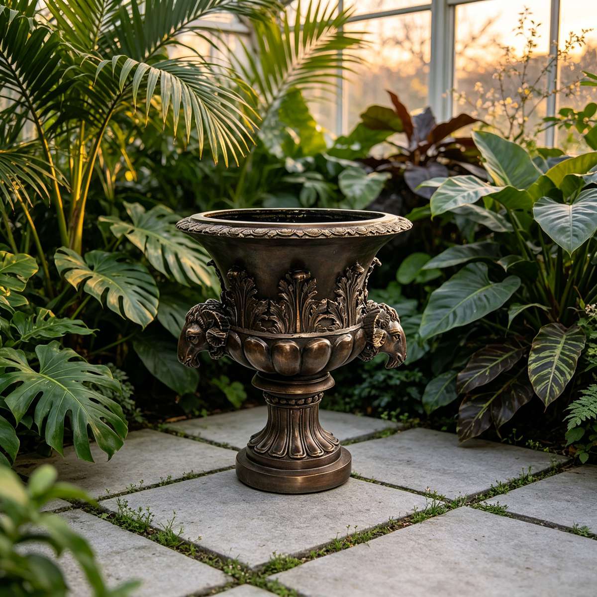 Bronze Ram Head Urn Pot