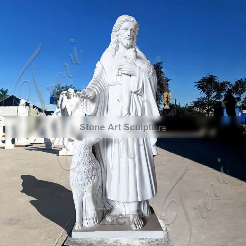 White Marble Catholic Jesus Sculpture Good Shepherd for Sale CHS-819 detail image
