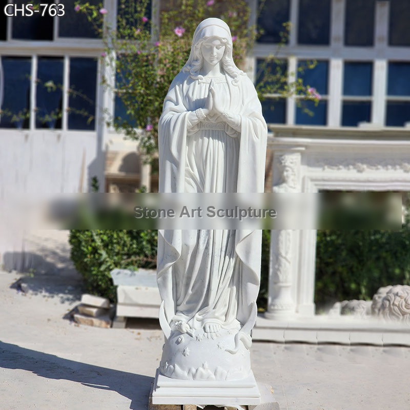 Hand Carved White Marble Virgin Mary Statue for School Decor CHS-763 detail image