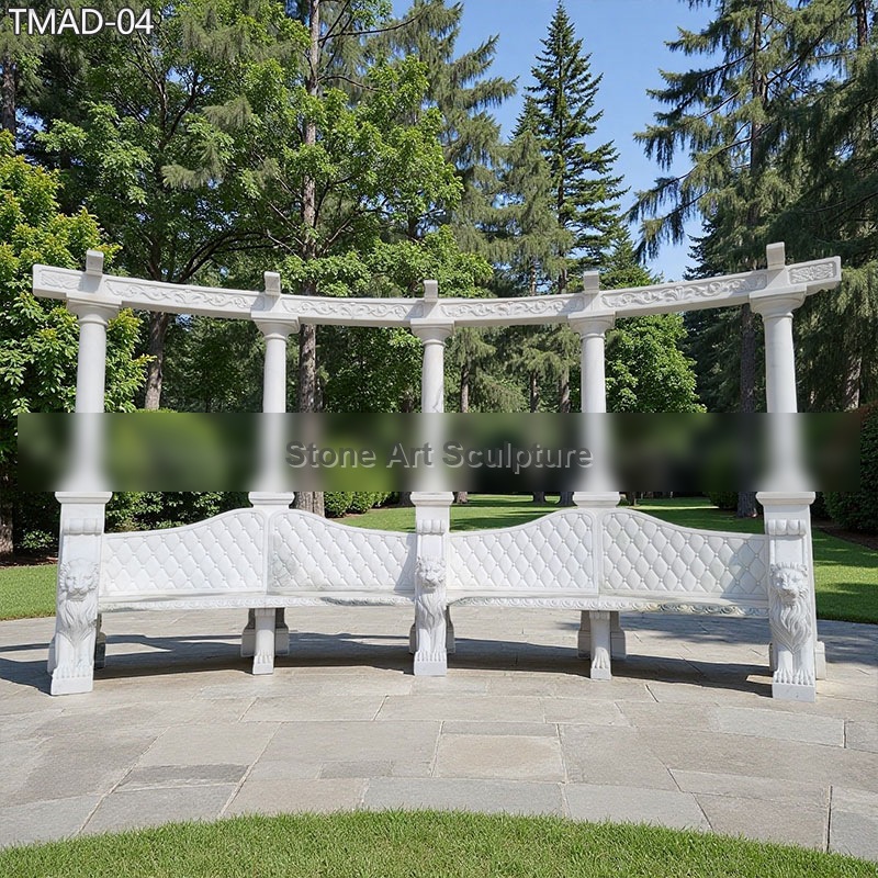 Exquisite Carved Marble Garden Bench with Pillar TMAD-04 detail image