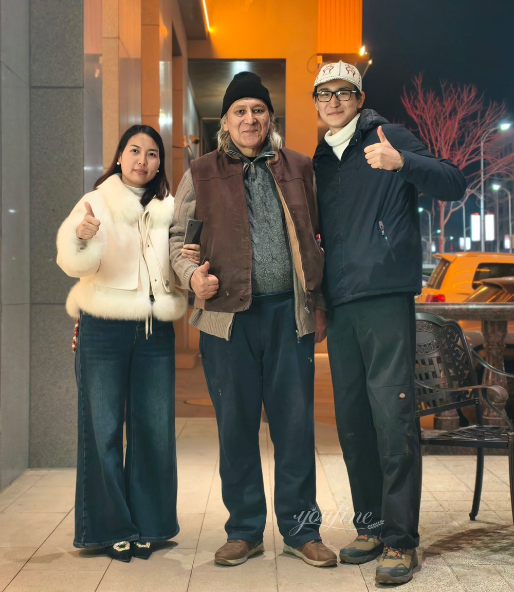 Our Sales Representative, Jane, the Artist Bolat Muhamediev, and His Grandson