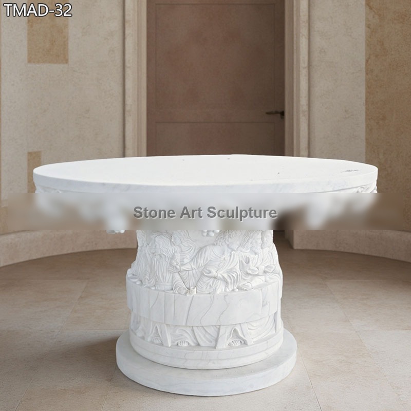 Carved Marble Table with the Last Supper Relief TMAD-32 detail image