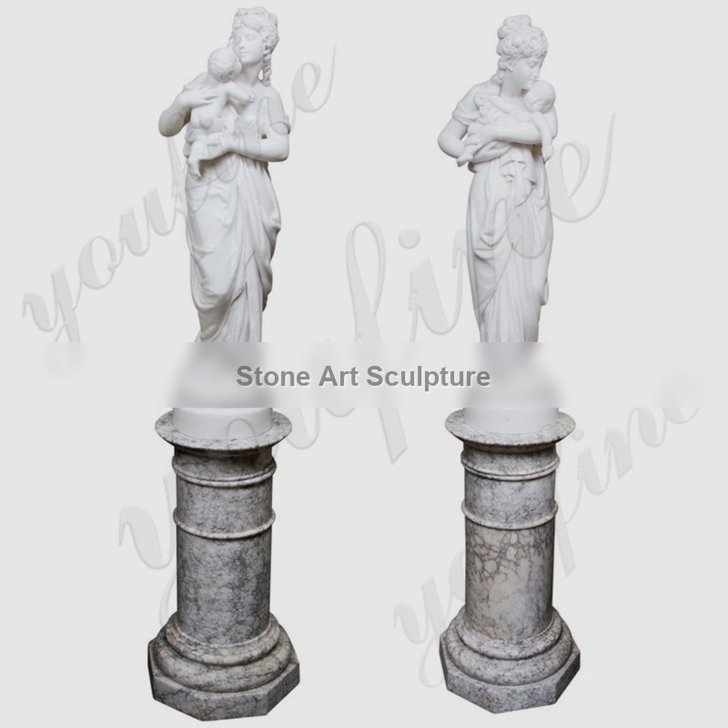 Beautiful Pair of White Marble Belle with Baby Statue for Sale MOKK-529 detail image