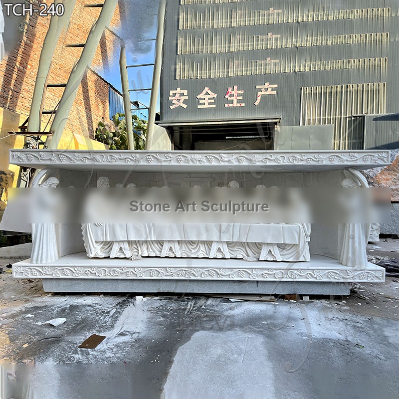 White Marble Altar Table with The Last Supper Statue for Sale TCH-240 detail image