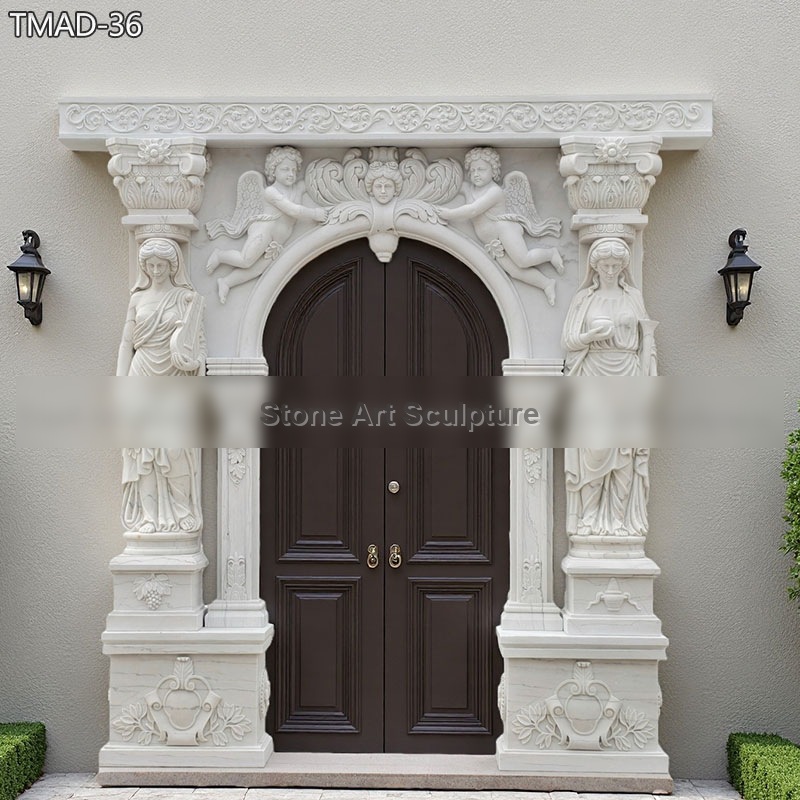 White Marble Door Frame with Female and Cherub Relief