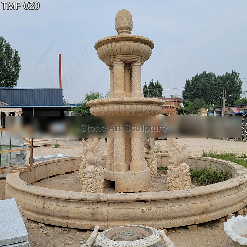 3 Tier Beige Marble Swan Fountain for Garden on Sale TMF-020 detail image