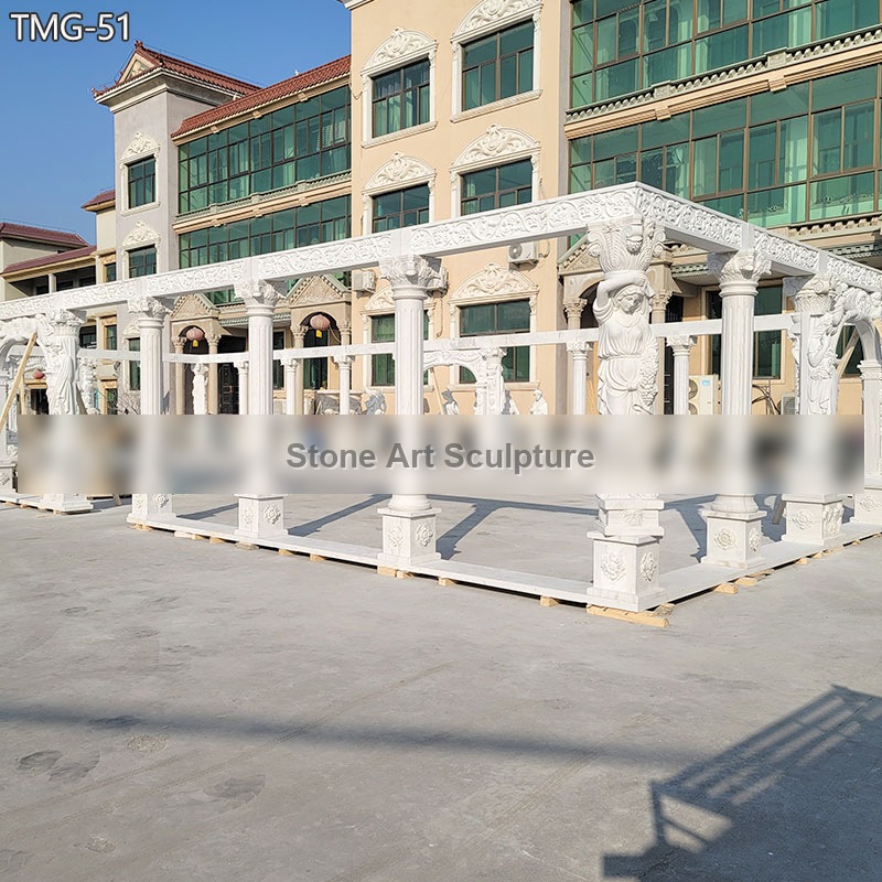 Large Marble Garden Pergola with Sculpted Columns for Courtyard TMG-51 detail image