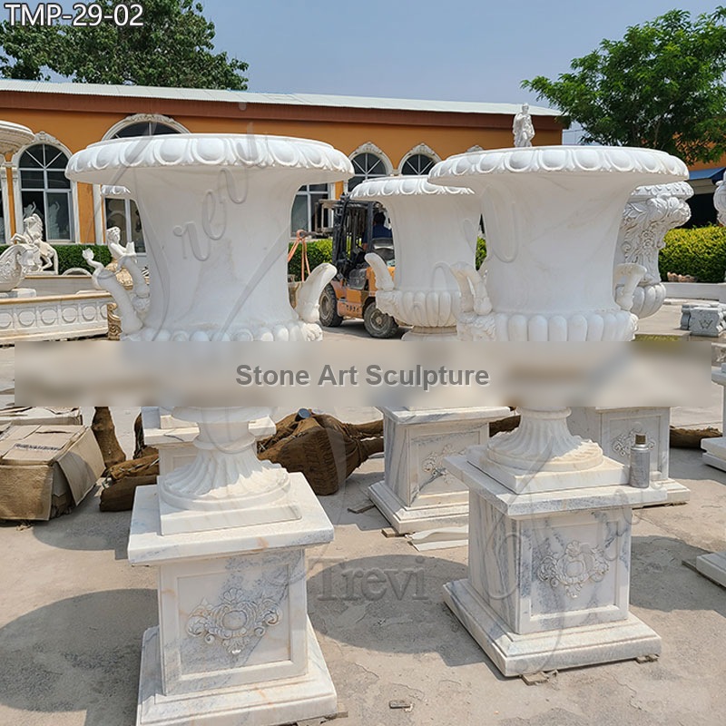 Hand Carved White Marble Planters with Baby Angel Staute for Sale MOKK-47-1 detail image