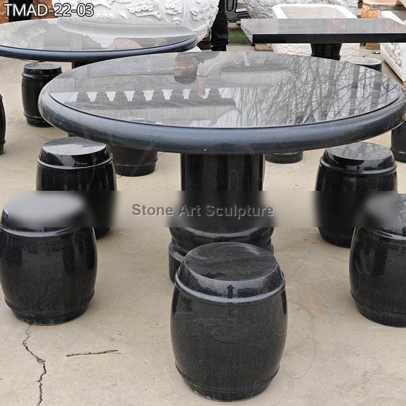 White Marble Outdoor Table with Benches Set for Garden detail image