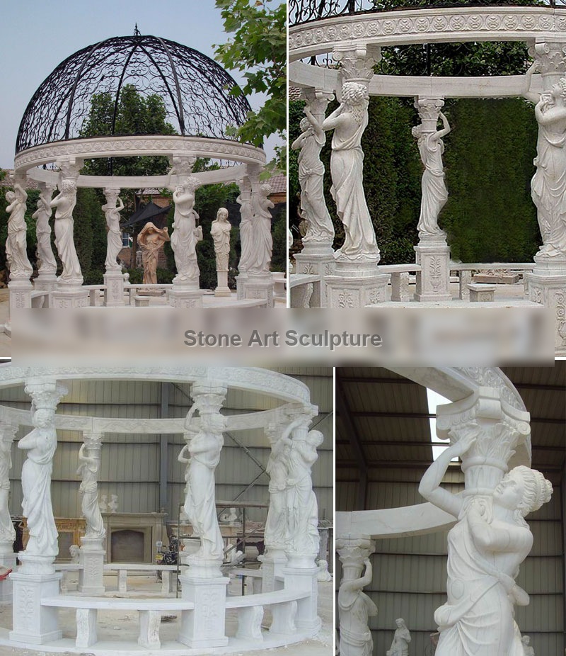 Outdoor yard decor antique garden marble gazebos with round dome for sale TMG-02 detail image