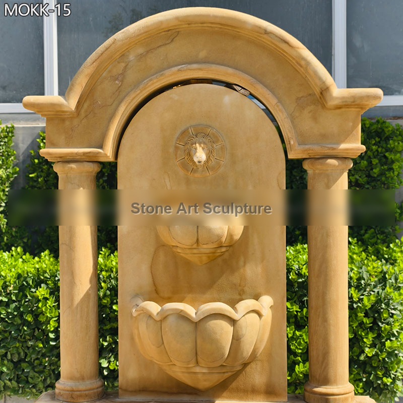 Antique Tall Stone Lion Head Wall Fountain for Garden detail image