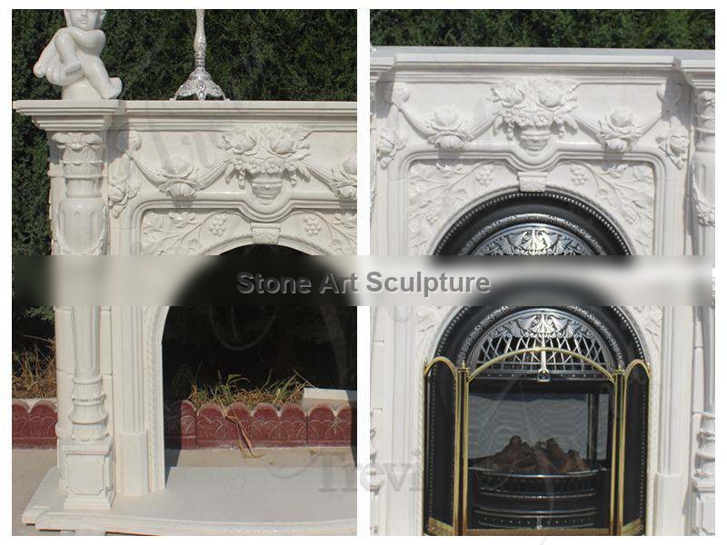 Hand Carved White Marble Fireplace Mantel Manufacturer MOKK-488 detail image
