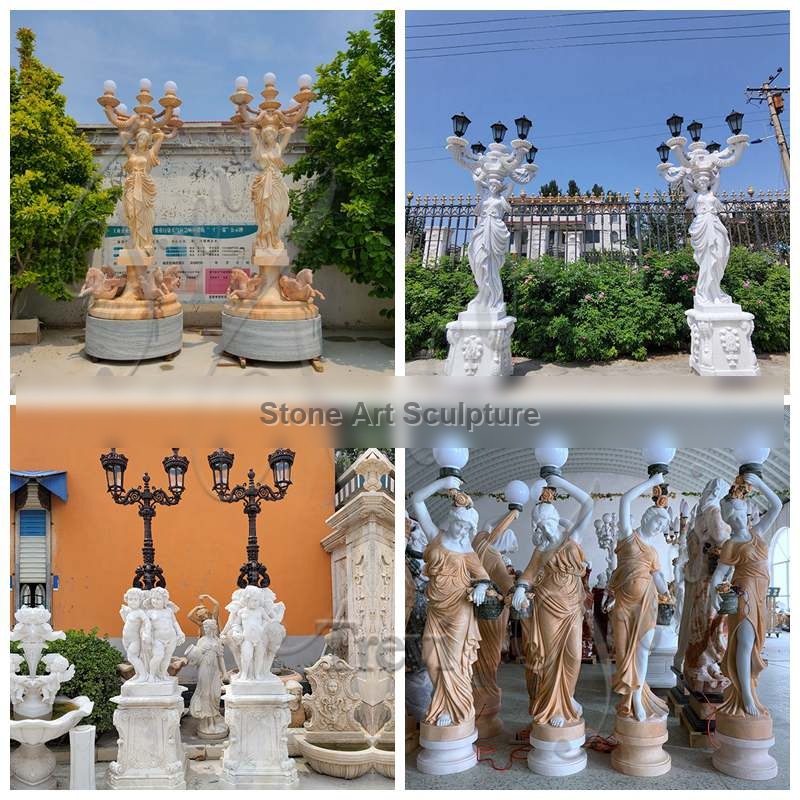 White Marble Woman Statue Lamp Garden Decor Supplier MOK1-070 detail image