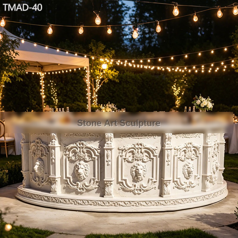 Custom White Marble Bar Counter with Lion Head Carvings