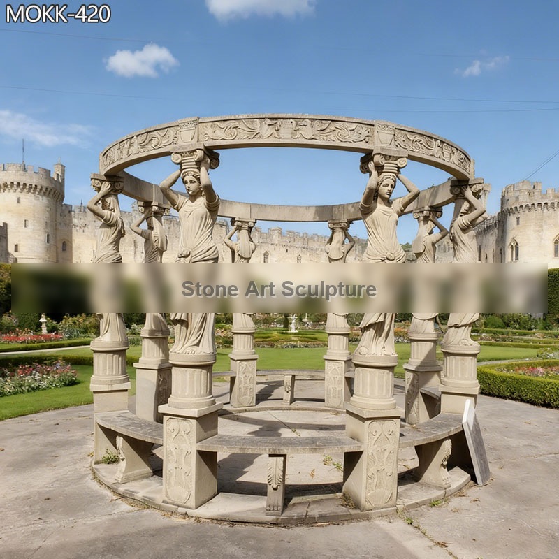 Sandstone Gazebo with Female Figure Statue for Sale MOKK-420