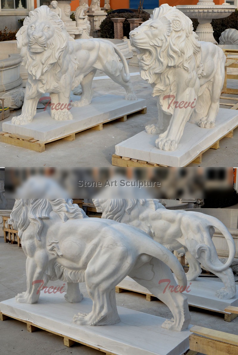 China Marble standing lion Statue for Guarding Entrance TMA-08 detail image