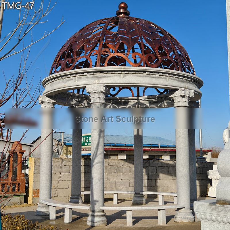 Nautral Marble Gazebo Outdoor with Metal Dome for Sale detail image