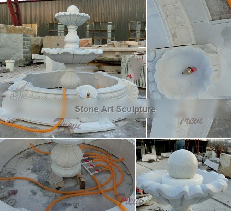 Three tiers white marble water fountain for the center of garden ornaments MOKK-09 detail image