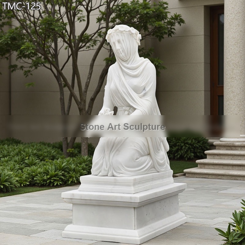Raffaelle Monti Marble Veiled Vestal Statue for Sale