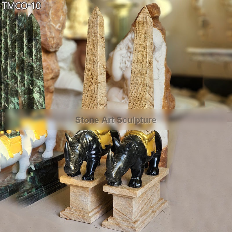 Marble Stone Obelisk with Animal Statue for Sale