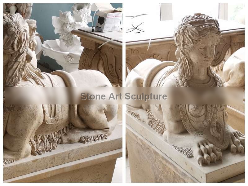 Pair of Antique Yellow Sphinx Marble Statues for Sale MOKK-595 detail image