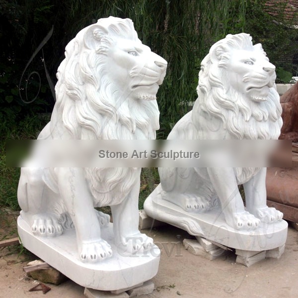 Outdoor Hand Carved Marble Lion Statues for Front Porch for Sale Mokk-326