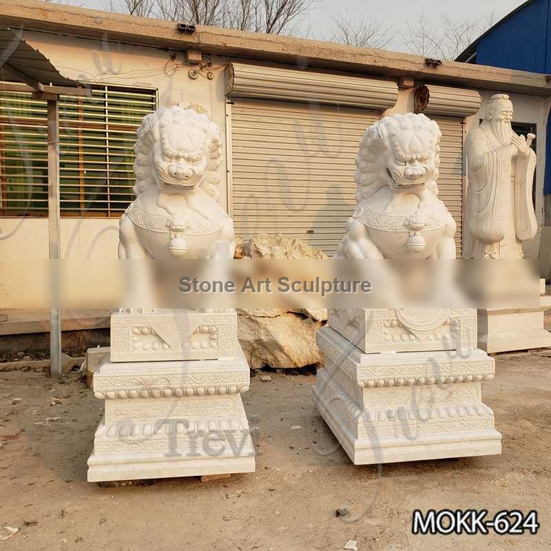 White Marble Chinese Foo Dog Statues Factory Supply MOKK-624