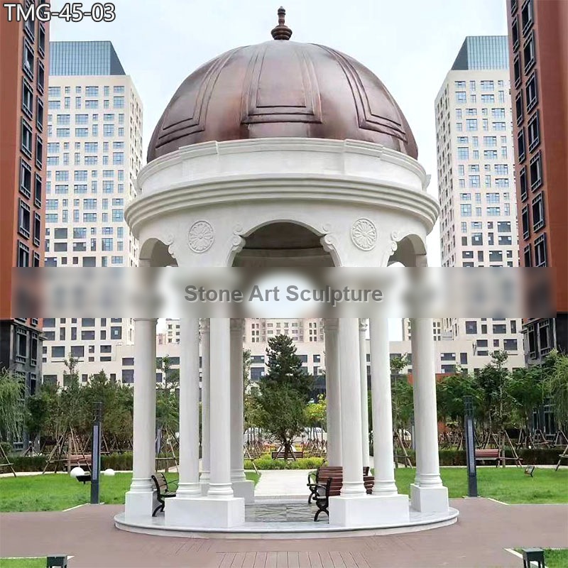 Outdoor Marble Round Gazebo with a Solid Dome for Sale detail image