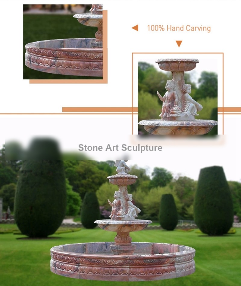 Two Tiered Natural Stone Water Fountain Carved Angel Statues MOKK-531 detail image