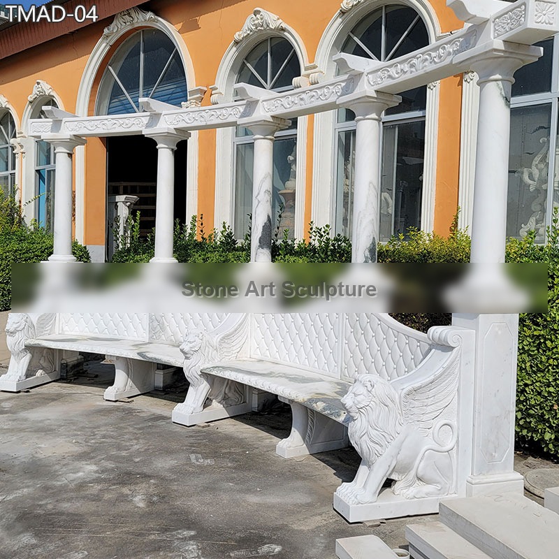 Exquisite Carved Marble Garden Bench with Pillar TMAD-04 detail image