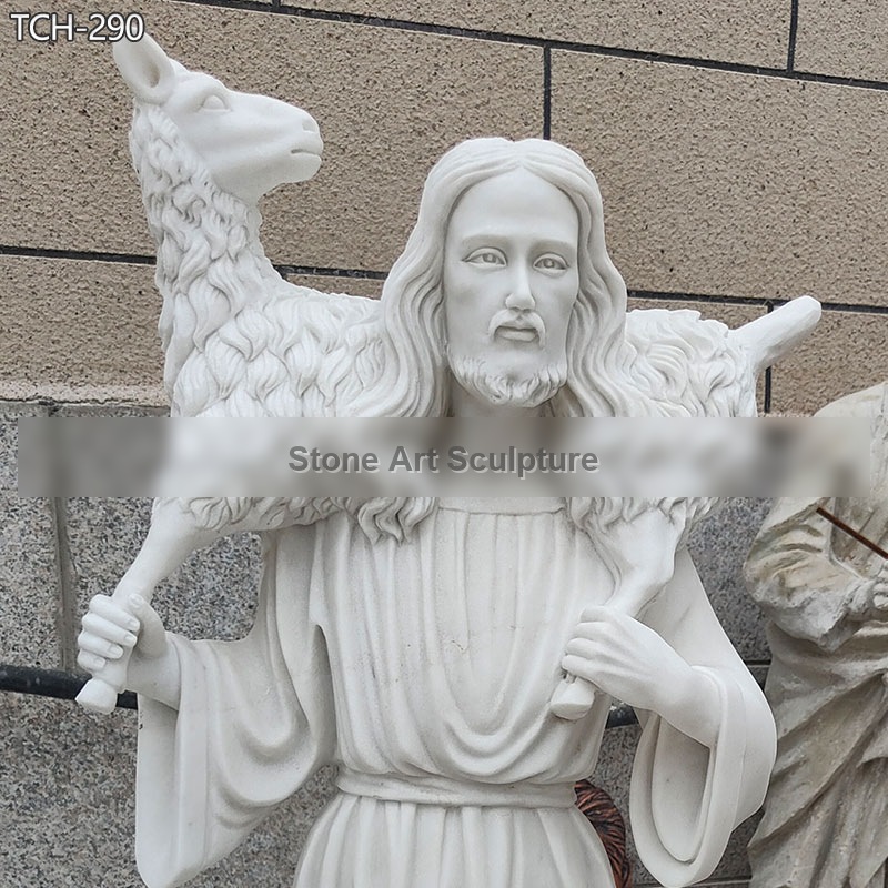 Marble Christ Good Shepherd Statue TCH-290 detail image