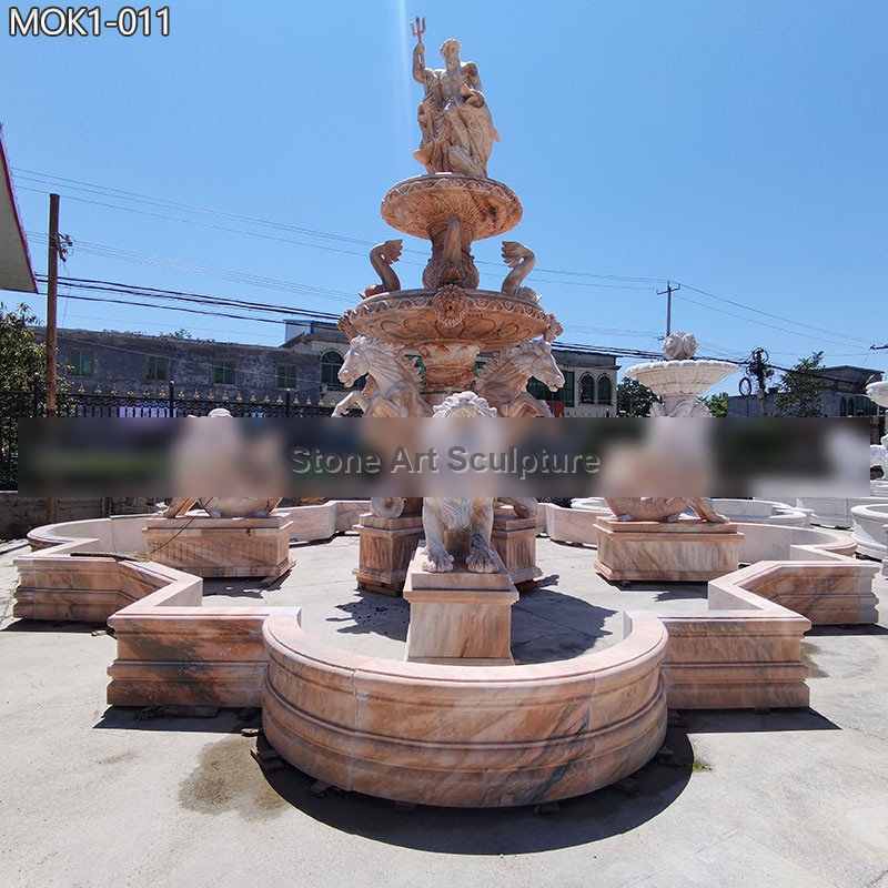Marble Outdoor Large Lion Fountain with Pool for Sale MOK1-011 detail image