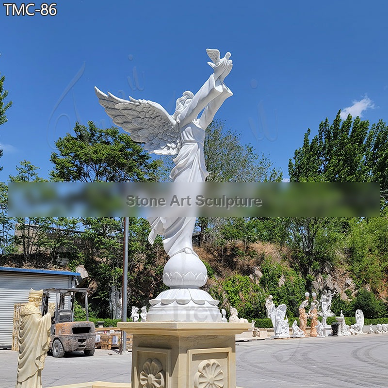 Marble Woman Angel Statue Holding Peace Dove for Sale detail image