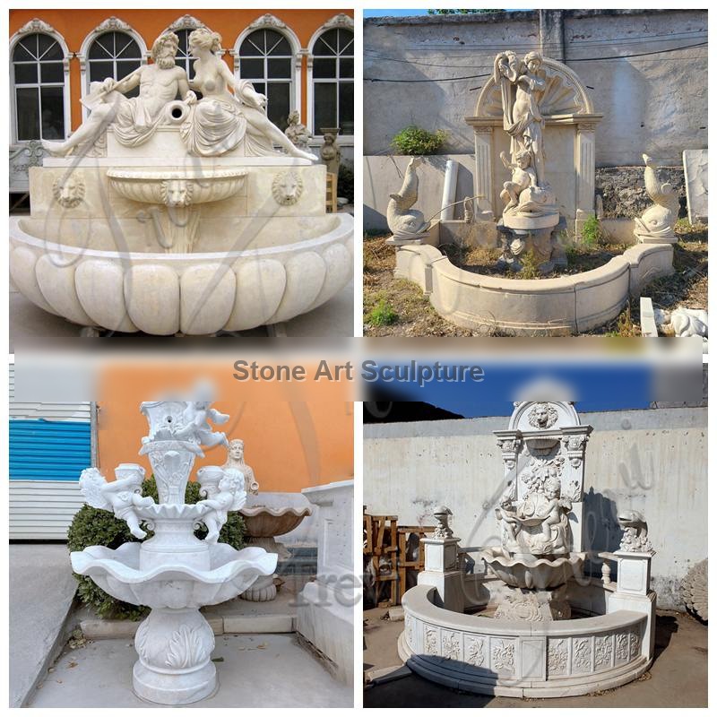 Antique Travertine Wall Fountain with Children Statue MOK1-109 detail image