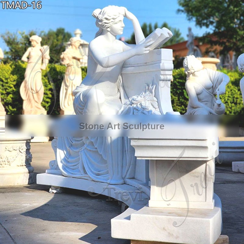 Hand-Carving Marble Garden Bench with Lady Statue for Sale TMAD-16 detail image
