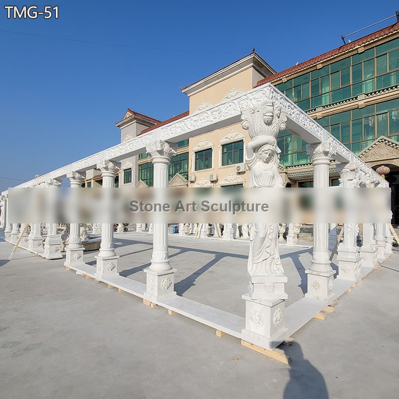 Large Marble Garden Pergola with Sculpted Columns for Courtyard TMG-51