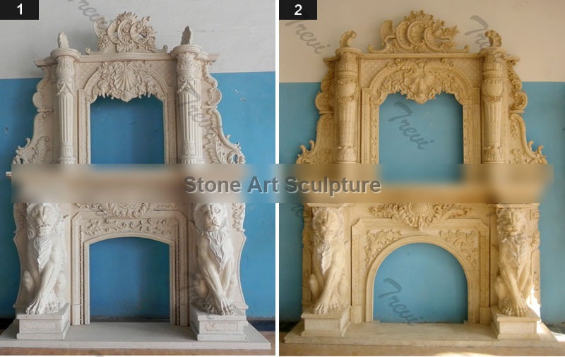 Craftsman Style Modern White Double Fireplace With Overmantels and Surrounds for sale TMFP-22 detail image