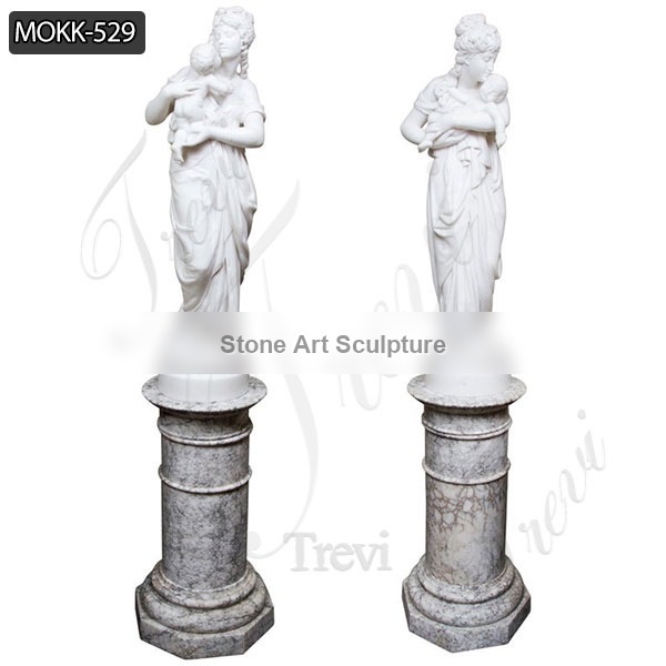 Beautiful Pair of White Marble Belle with Baby Statue for Sale MOKK-529