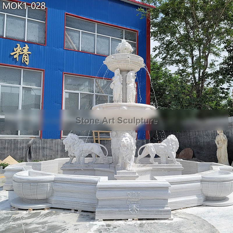 Large White Marble Lion Water Fountain Outdoor Decor for Sale MOK1-028 detail image