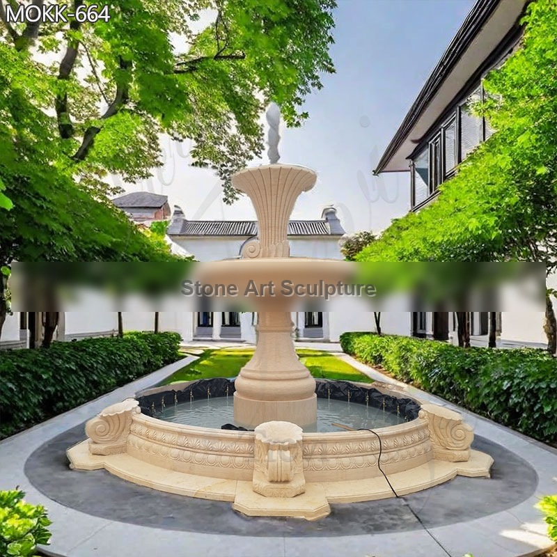 Large Outdoor Natural Yellow Travertine Stone Water Fountain for Sale MOKK-664