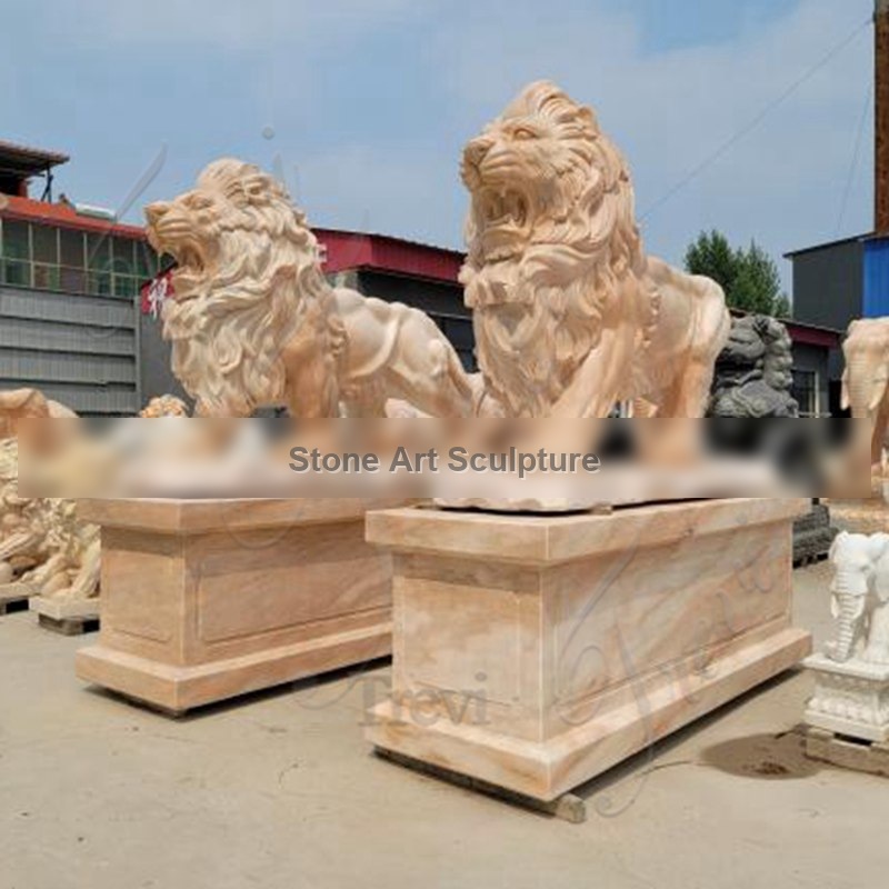 High Quality Natural Marble Lion Statue Garden Door Decor for Sale MOKK-951 detail image