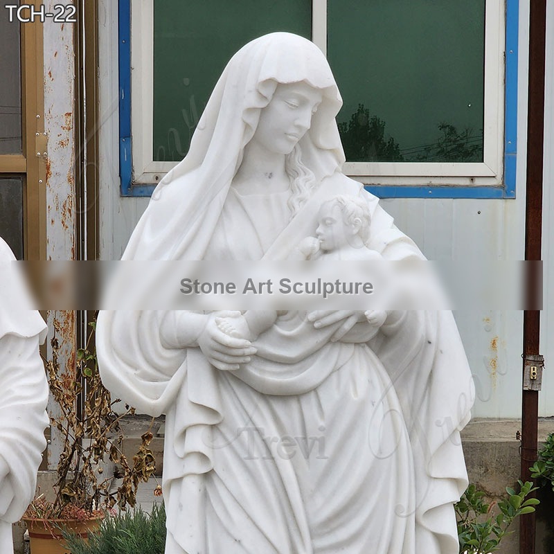 Mother Mary Hold Baby Jesus Life Size Marble Statues TCH-22 detail image
